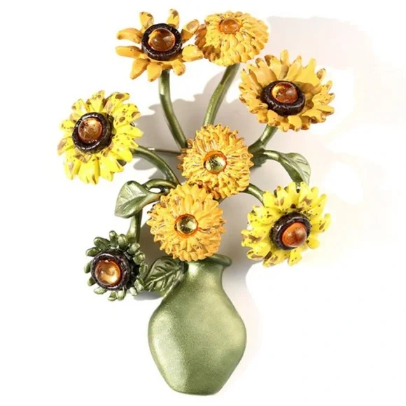 Yellow Sunflowers in Vase Brooch NWT Van Gogh Inspired - Picture 1 of 4